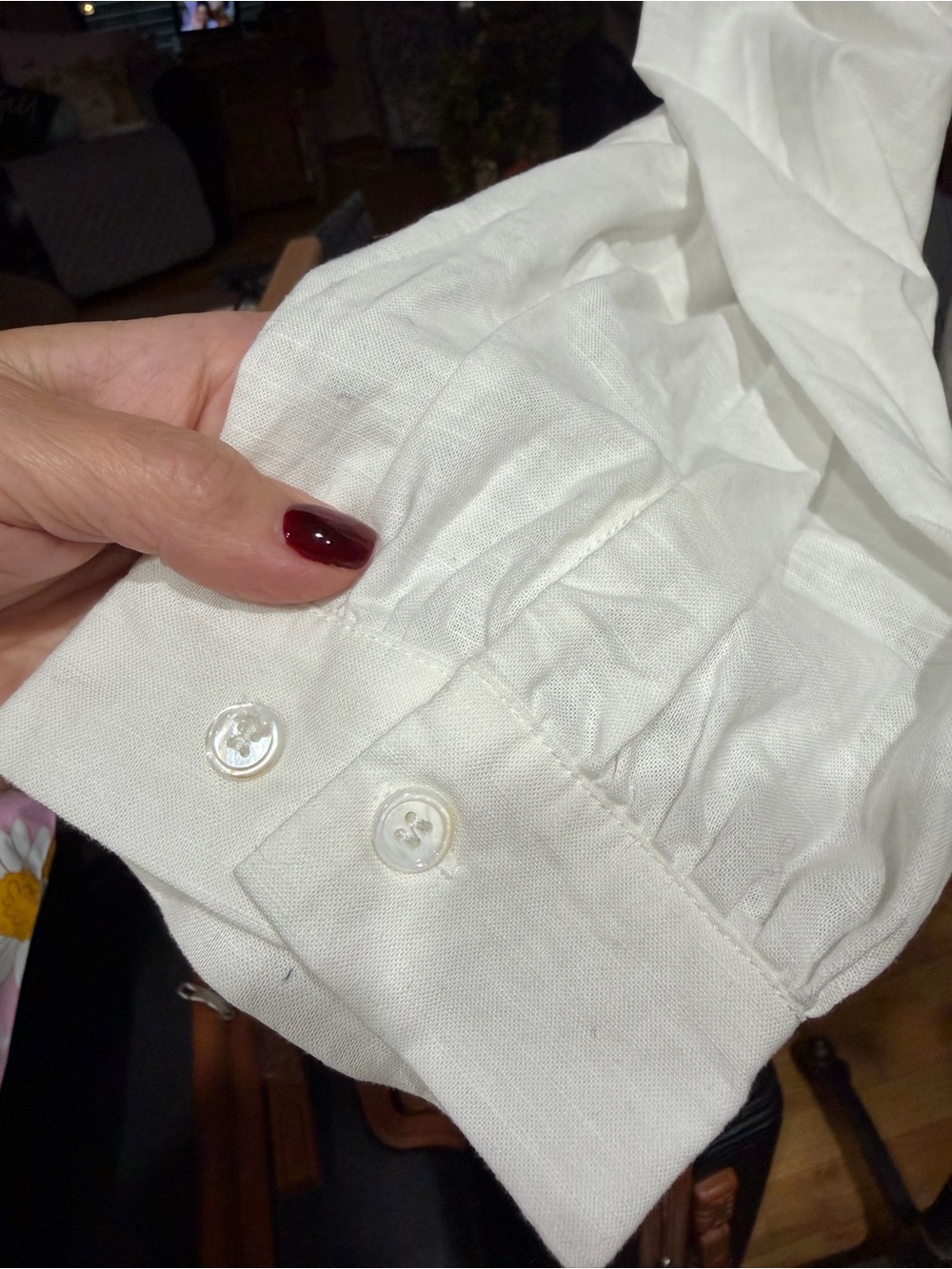 White Peter Pan Ruffle-Collar Button Front Blouse - Picture 3 of 7